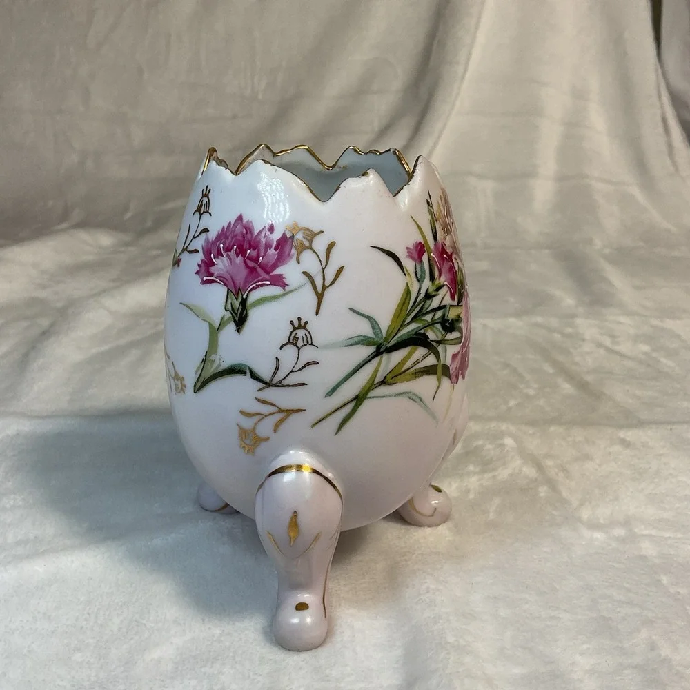 Vintage Napcoware Egg Vase Footed Pink Floral Gold Trim Japan Easter Decor